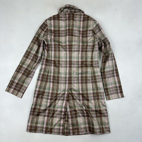 GAP Y2K Multicolor Plaid Lightweight Trench Coat Collared Buttons Size XS Poly - Picture 13 of 14